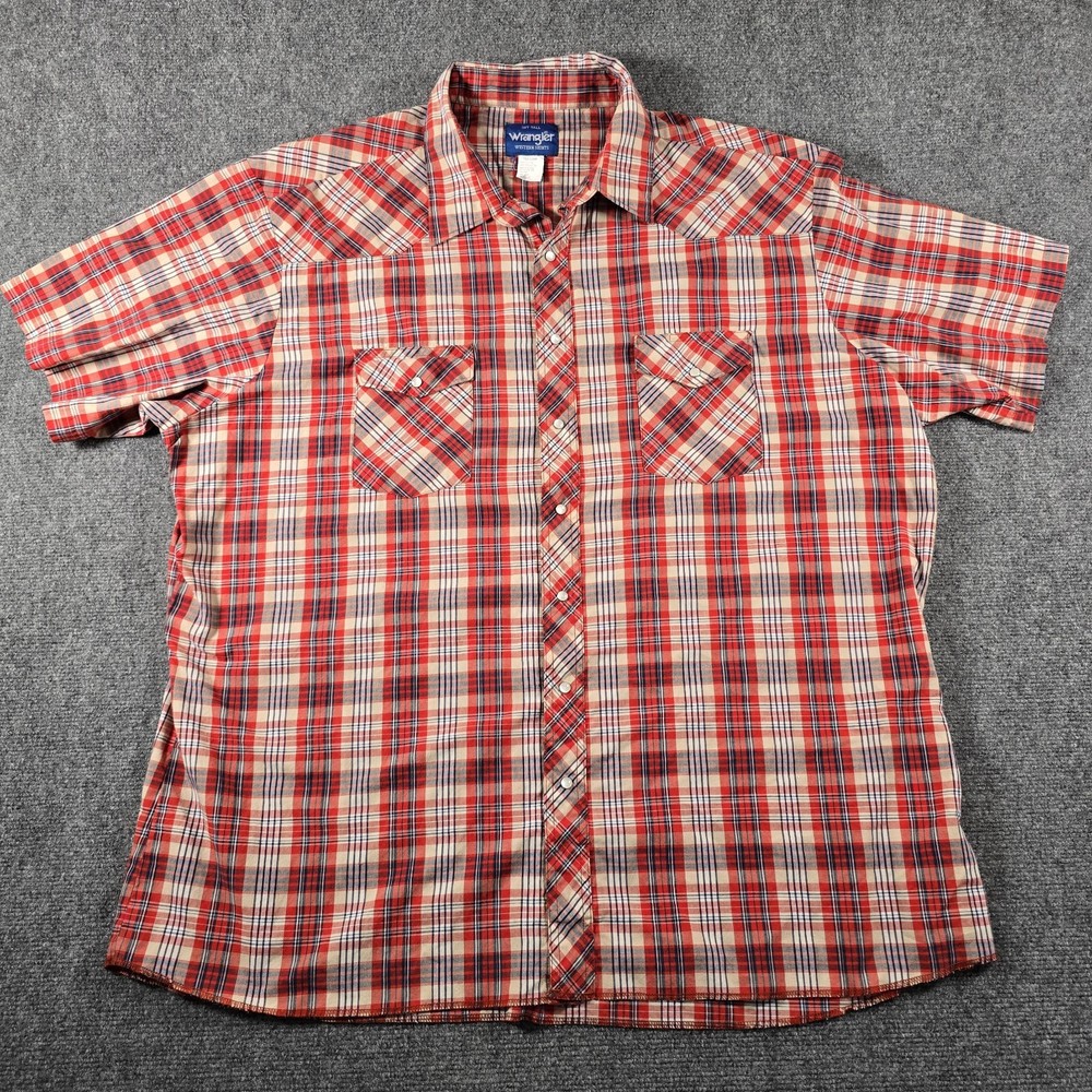 Wrangler Western Shirt 3XT Tall Red Plaid Pearl Snap Cowboy Rodeo Short Sleeve