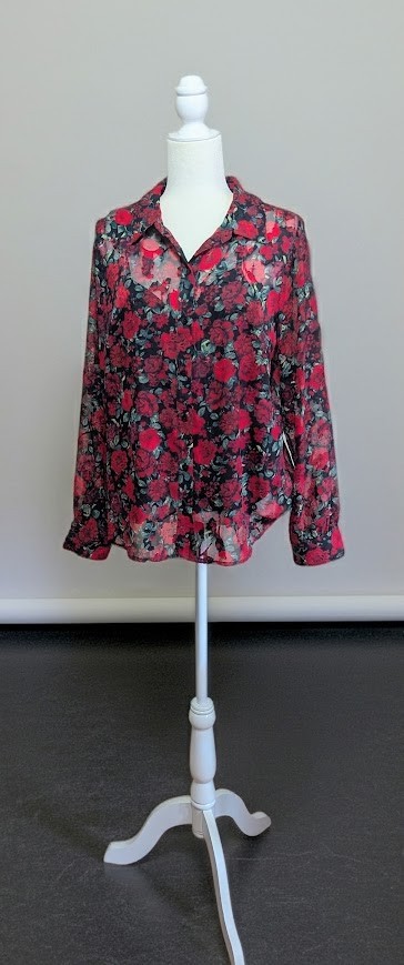 A. Byer Women's Christmas Button up Blouse with Black Camisole Size L