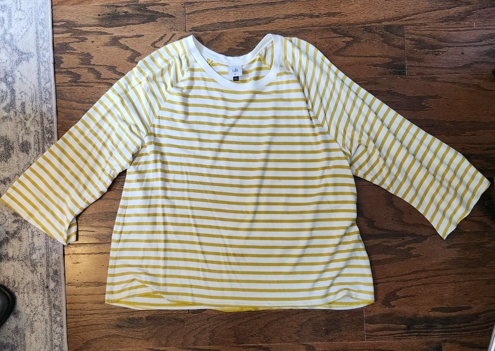 Cabi NAUTICAL TEE 5929 Mustard Yellow Striped Size XL New