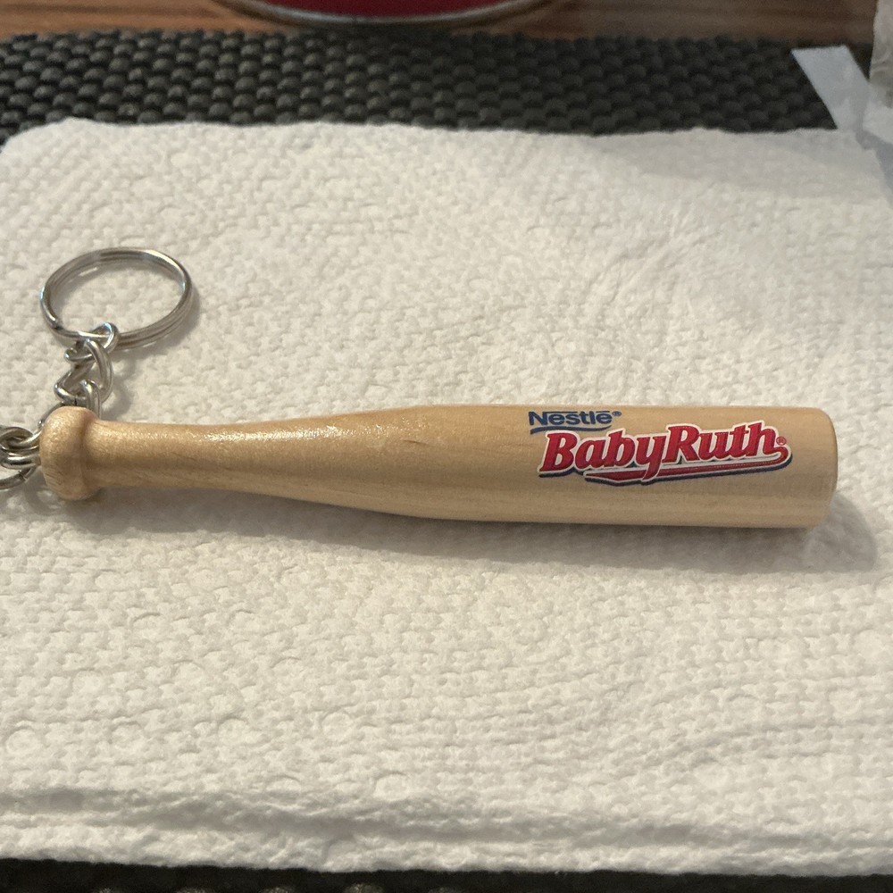 Nestle Baby Ruth Wooden Mini Baseball Bat Keychain w/ Detachable Keyring