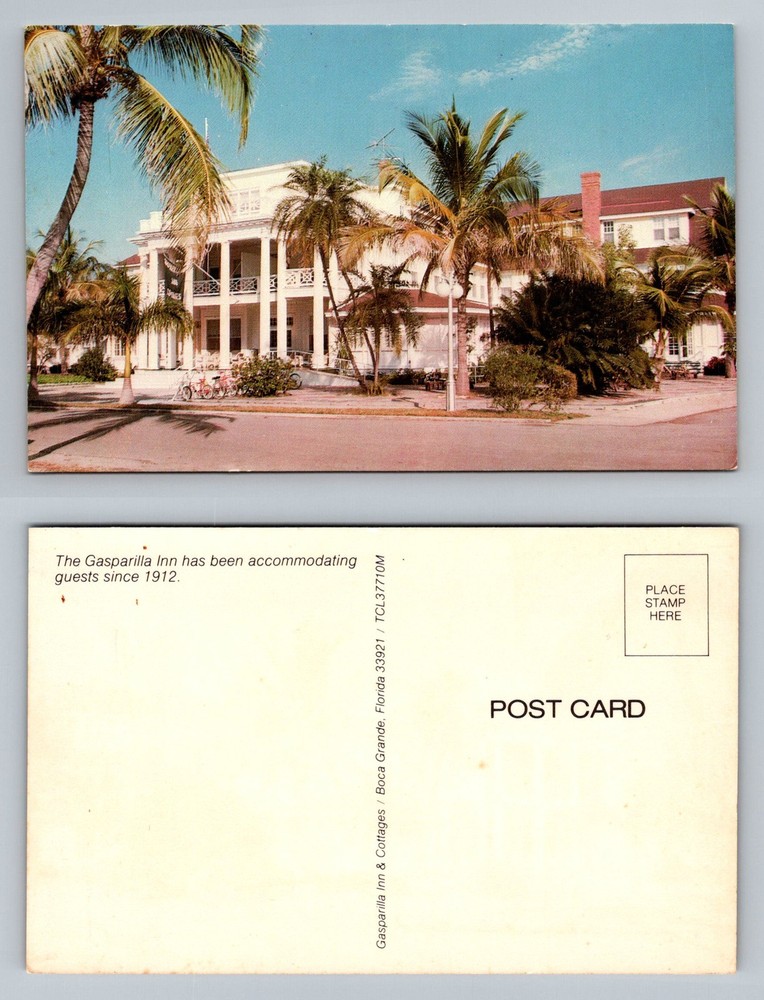 Boca Grande, FL-Florida, Gasparilla Inn Palm Trees Veranda View Vintage Postcard