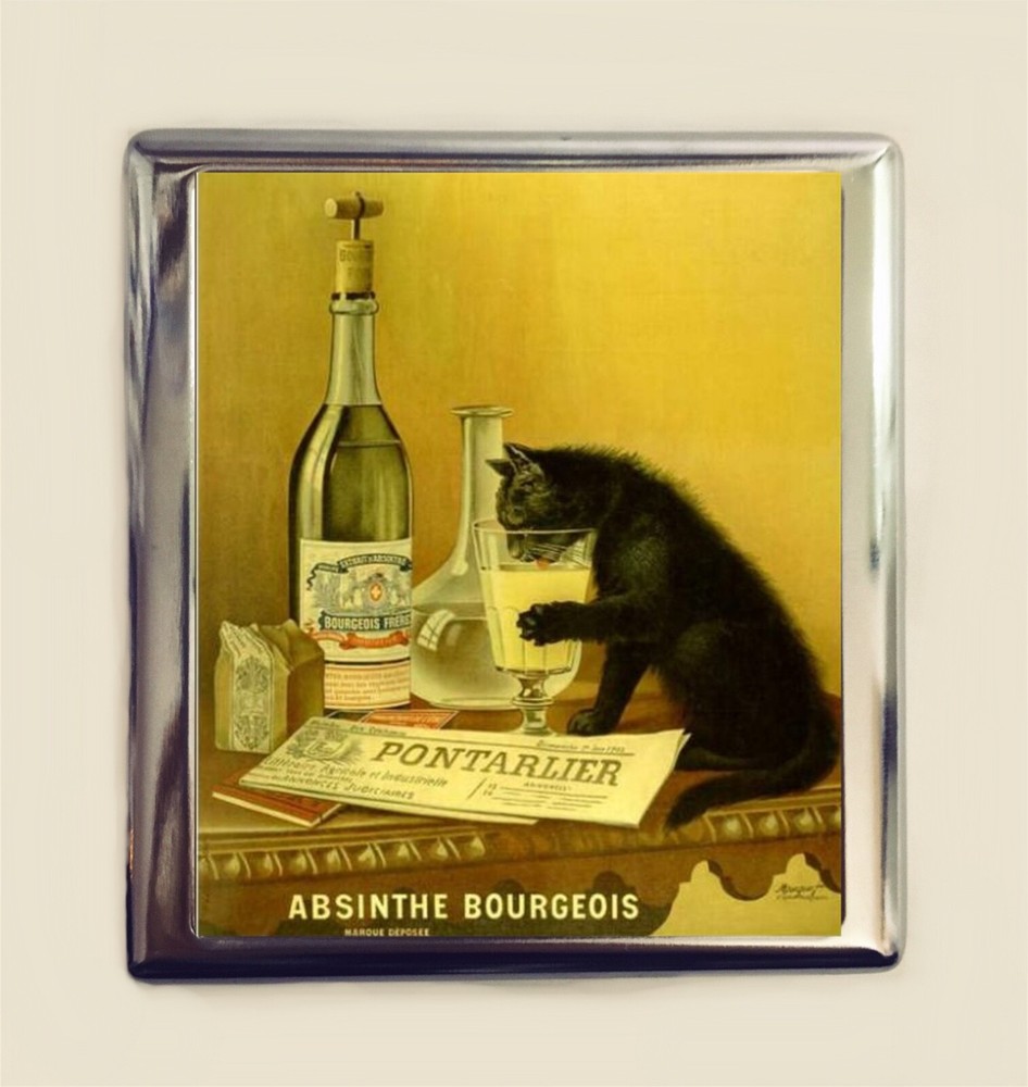 Absinthe Black Cat Cigarette Case Business Card ID Holder Wallet French-image