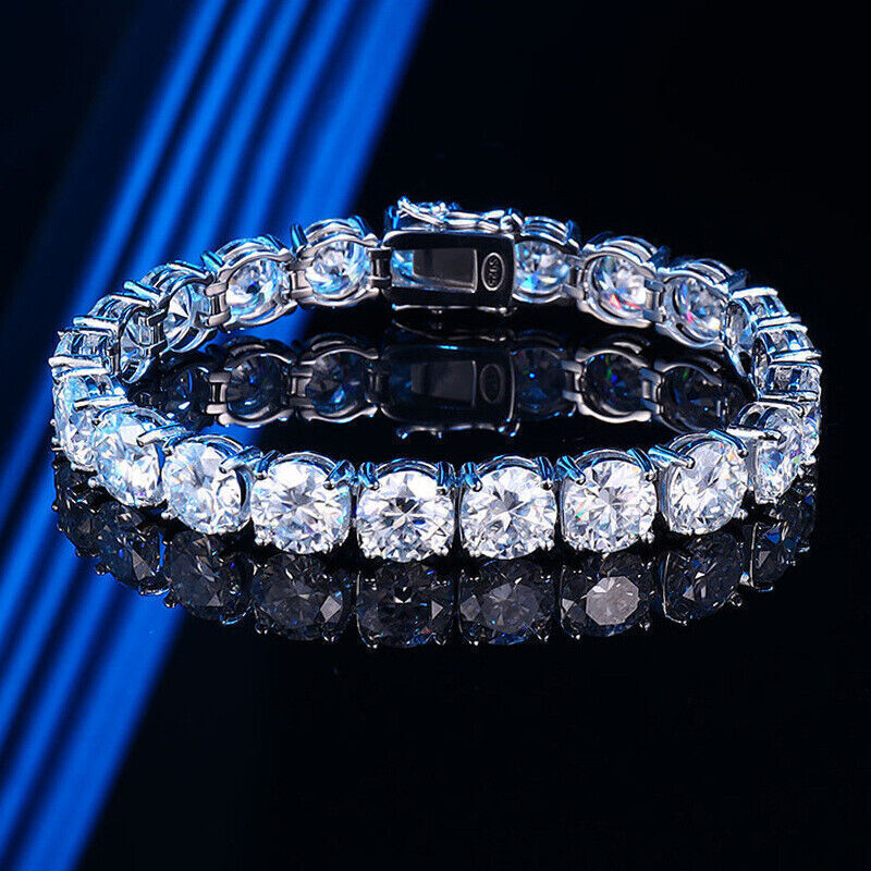 Real 925 Silver 8MM Tennis Bracelet MOISSANITE VVS D GRA Certified Ladies Iced