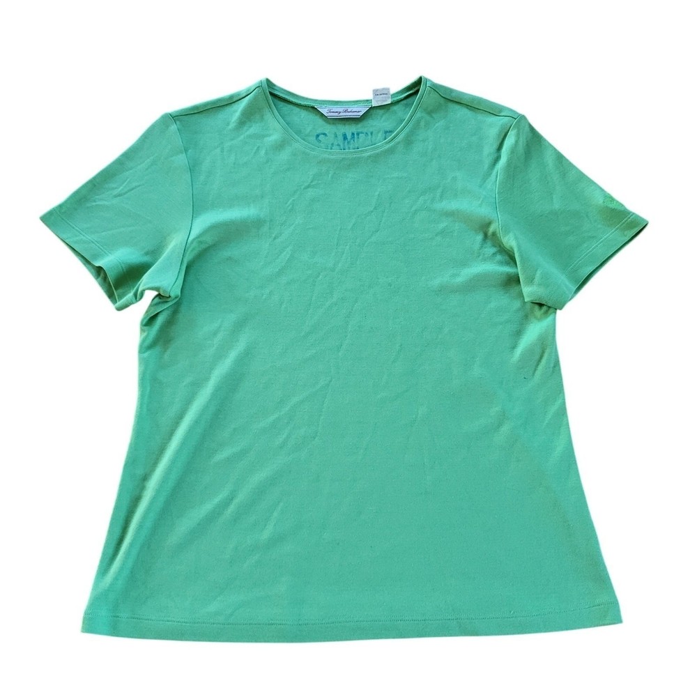 Vintage Y2K Tommy Bahama Sample Shirt Woman's Size M Green Silk Short Sleeve