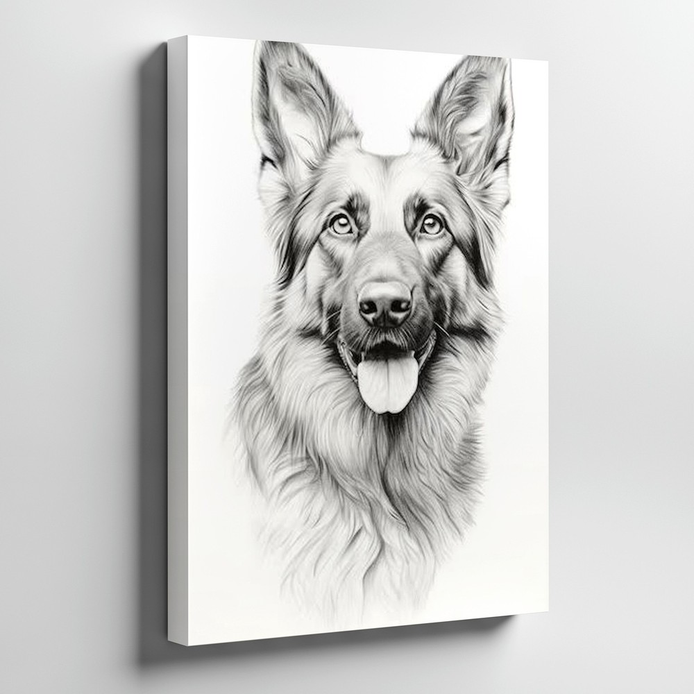 Black And White German Shepherd Canvas Wall Art Print Realistic Dog Home Decor