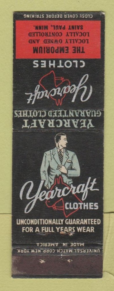Matchbook Cover - Yearcraft Men's Clothes Emporium St Paul MN