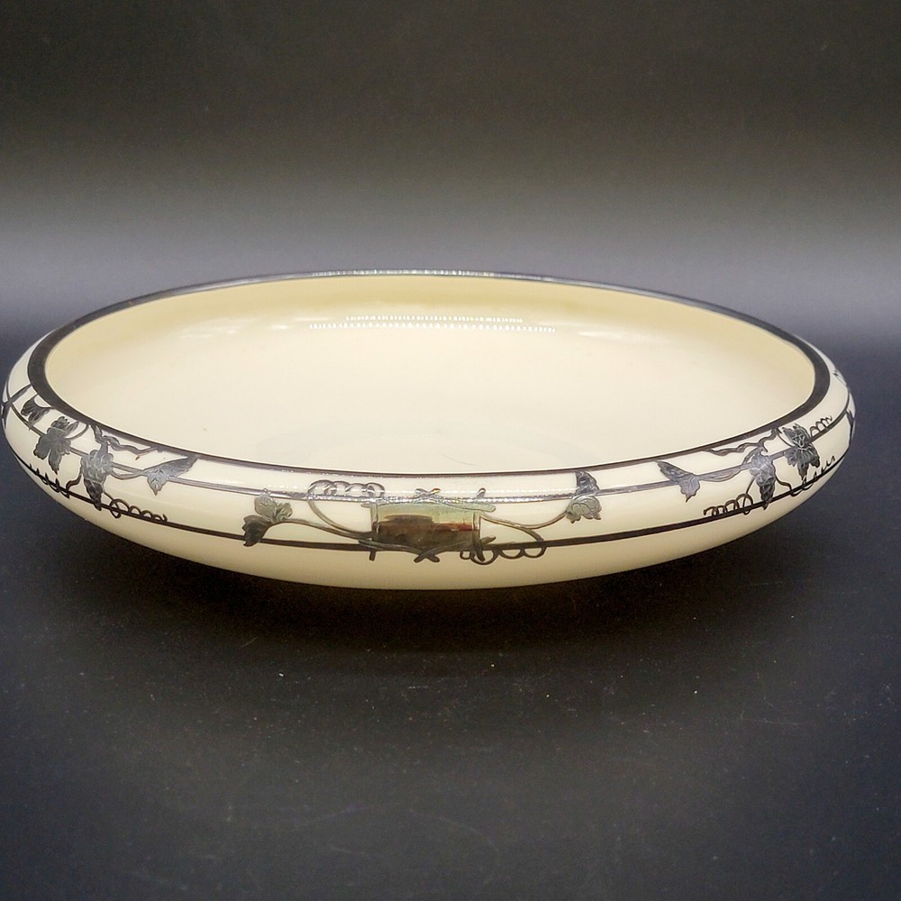 Antique Lenox Belleek Silver Overlay Console Bowl Ivory Porcelain #1792 USA 11