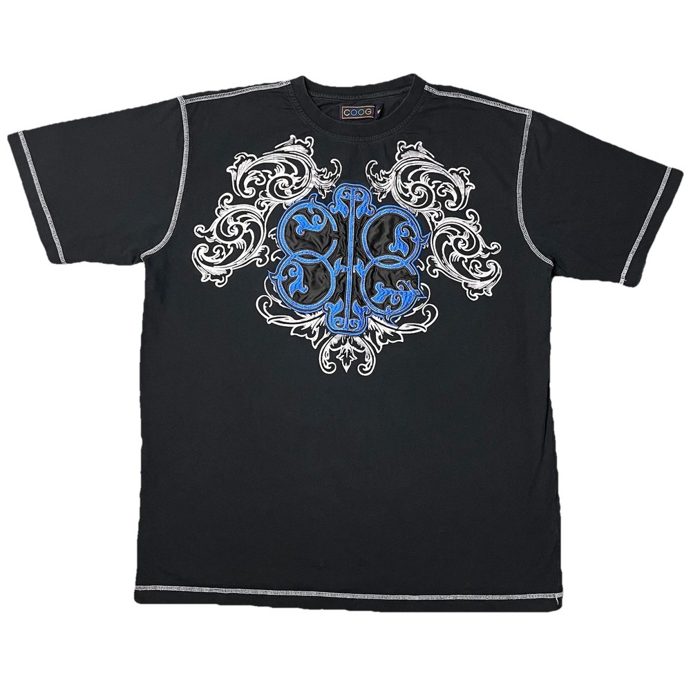 Vtg COOGI T Shirt XXL Black Embroidered Crest Monogram Contrast Stitch Y2K Slim