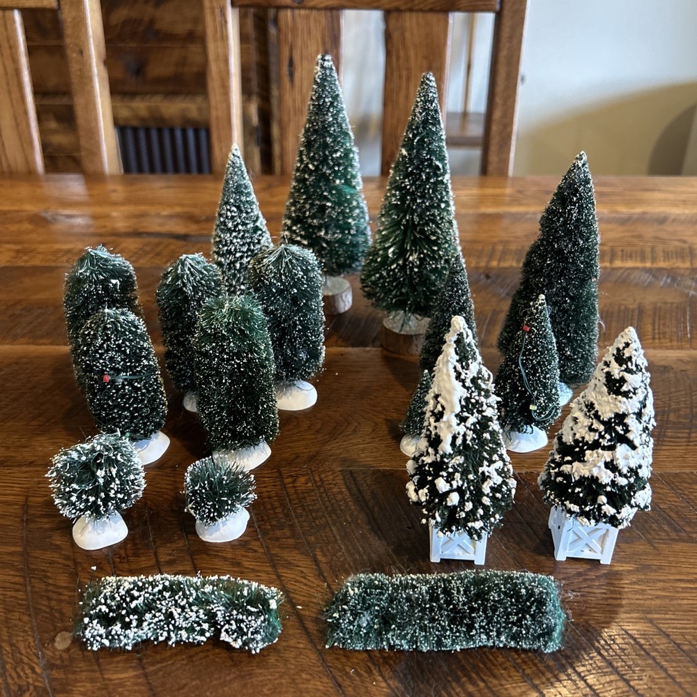 Lot of 18 Dept 56 Christmas Village Bottle Brush Trees Shrubs Hedges 1” - 7.25”