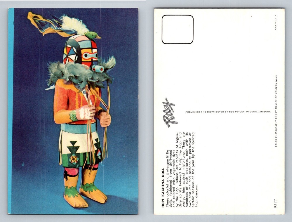 Hopi Nation, AZ-Arizona, Kachina Doll Feathers Wood Carving Vintage Postcard