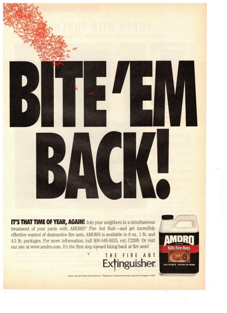 Amdro Fire Ant Killer Pest Control Bite Em Back Vintage 1993 Print Ad