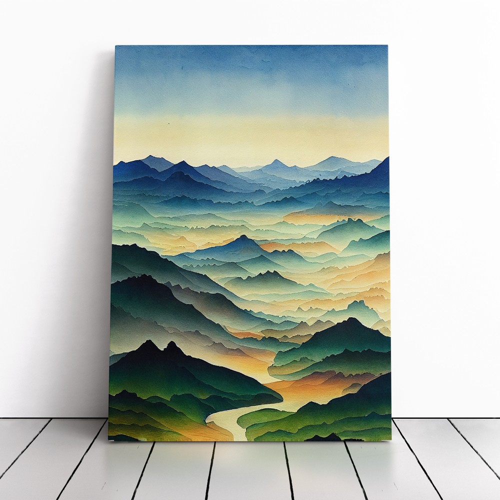 Painted Mountain Landscape No.5 Canvas Wall Art Print Framed Picture Home Decor