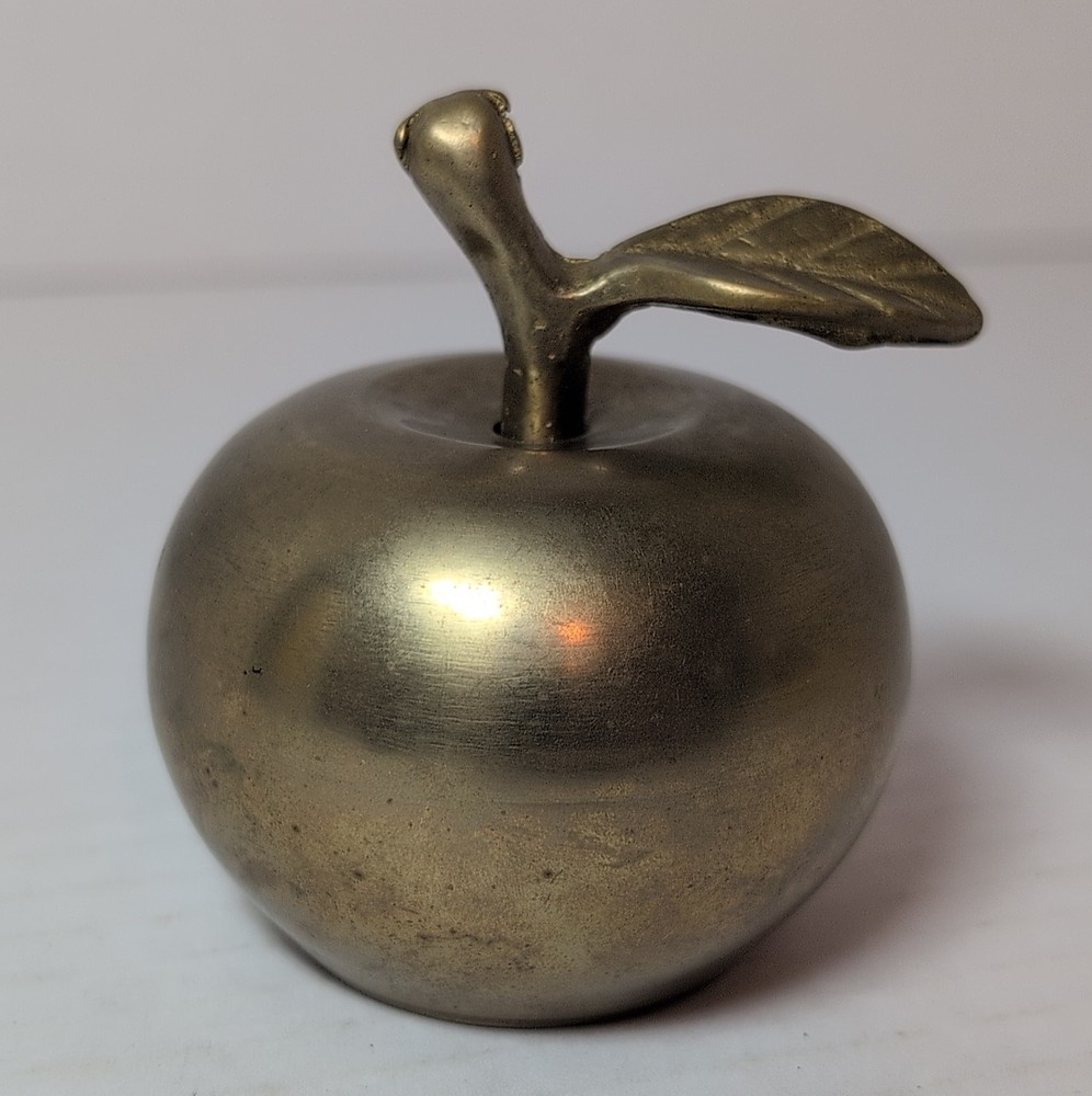Vintage Brass Apple Bell with Stem and Leaf 2.5