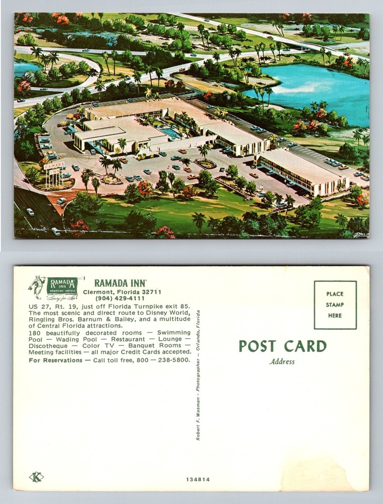 Clermont, FL-Florida, Ramada Inn Aerial View Pools & Grounds Vintage Postcard