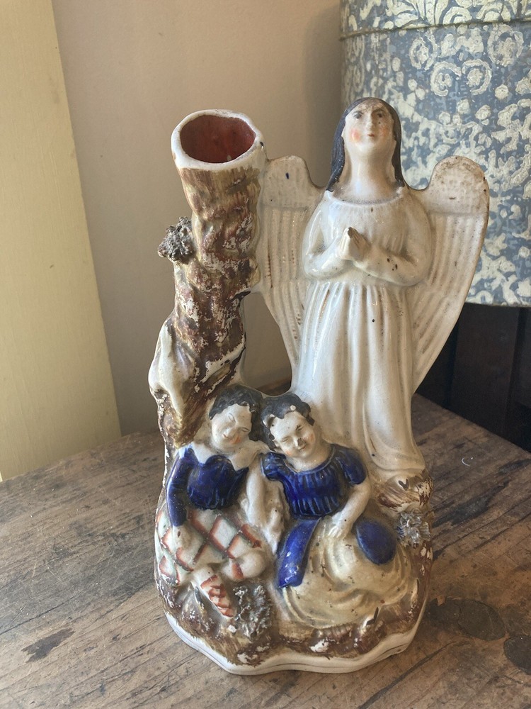 Nice! Antique 19th C Victorian Porcelain Staffordshire Figurine Spill Vase Angle