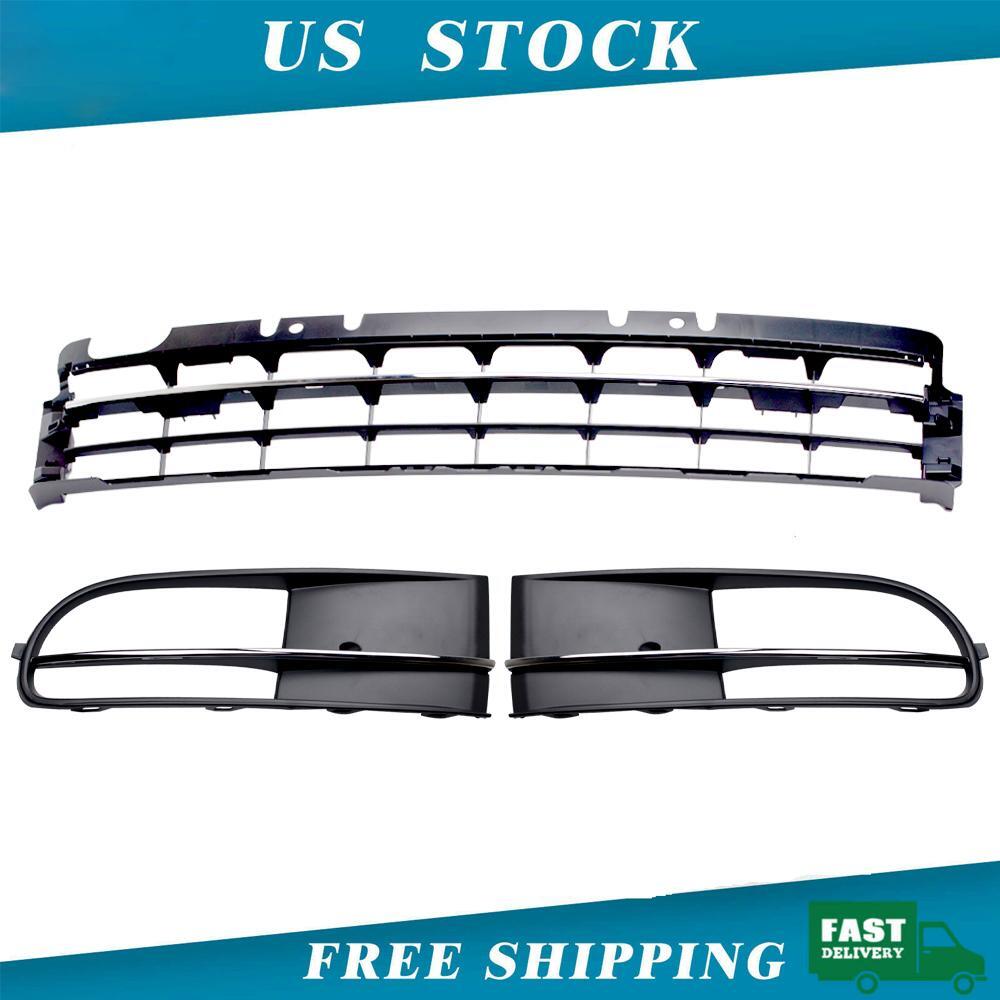 FITS 2012-16 VW BEETLE BUMPER CENTER GRILLE SIDE FOG LIGHT GRILL 3 PC BLACK-TRIM