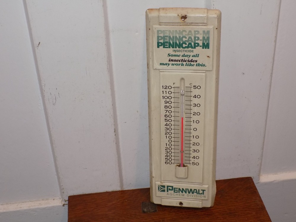 Vintage PennCap-M Insecticide PennWalt Metal Thermometer
