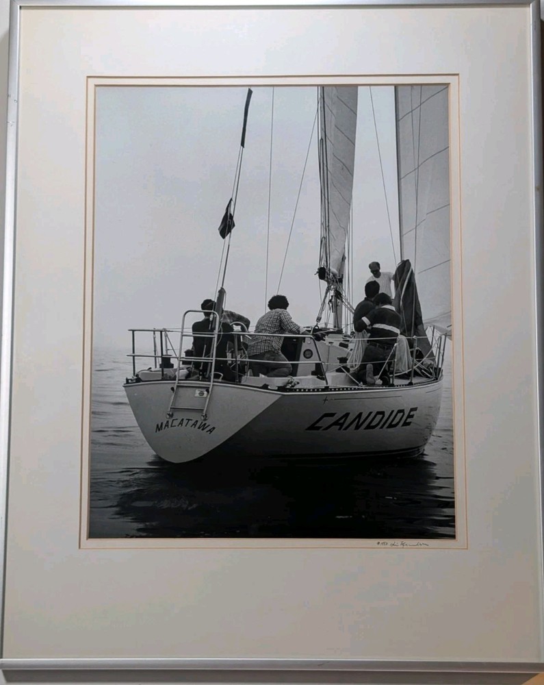 Framed Signed 1980 B&W Sailboat Photo Macatawa Holland MI Lake Michigan Art