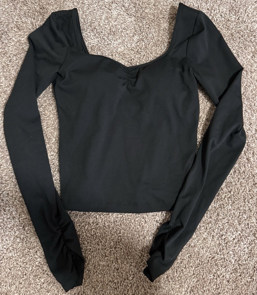 Gilly Hicks Recharge Black Cropped Stretch Sweetheart Neck Long Sleeve Top XS