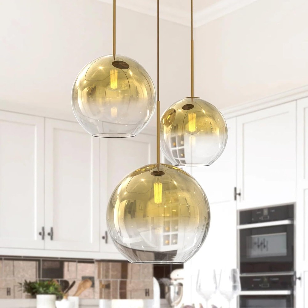 Modern 3-Lights Globe Pendant Lighting Gradient Gold Glass Chandelier Fixtures