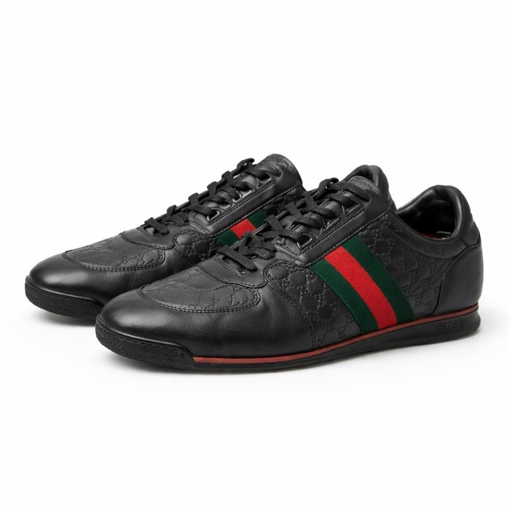 Gucci Black GG Guccissima Leather Sneakers Stripe Low Top 40 EU / 10 US / 7 UK
