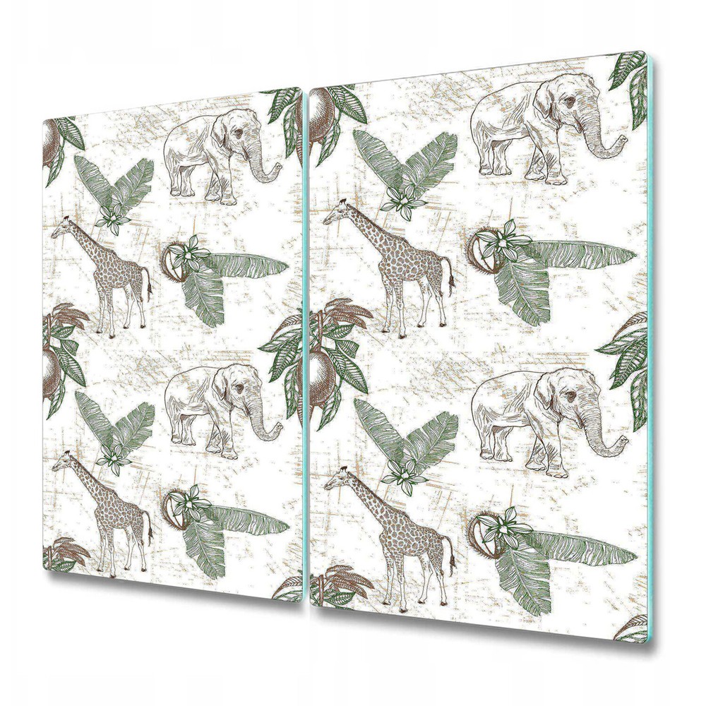 Glass Worktop Saver Utensil Board Giraffe & Elephant Animals Palm leaves 2x30x52