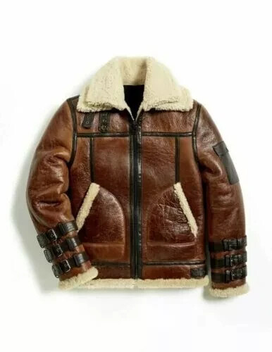 Men's RAF B3 Bomber WW2 Pilot Aviator Real Shearling FUR Sheep Skin Leathe