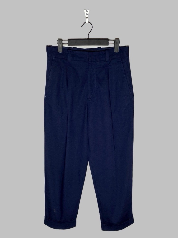 Acne Studios Pleated Cotton Pants Straight Wide Leg Midnight Blue Size 44