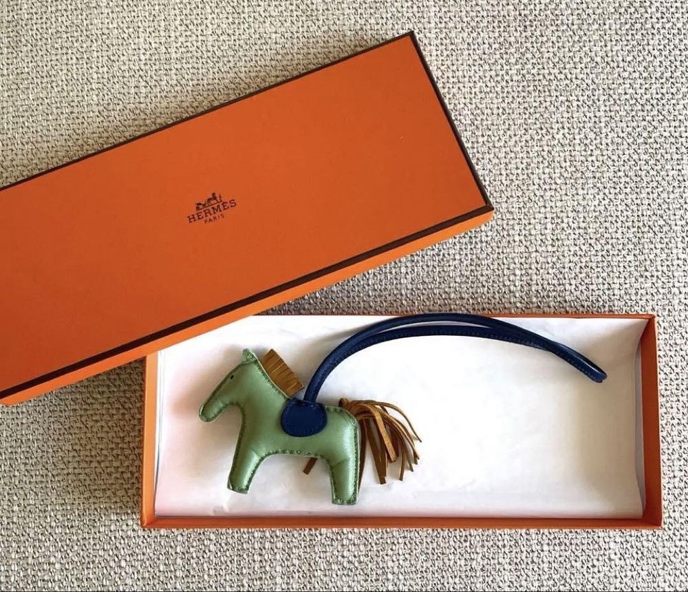 Hermes Rodeo PM Charm in Vert Criquet Sesame Bleu Malte Horse Bag Accessory