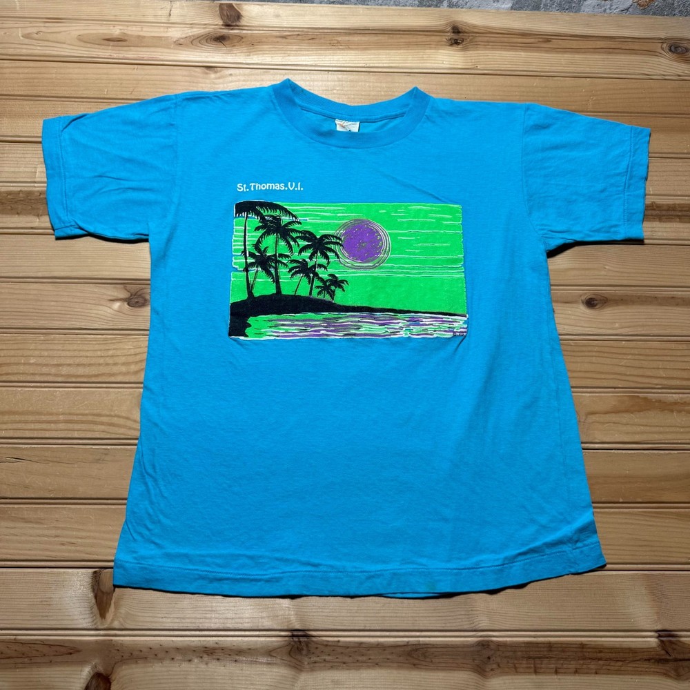 Vintage 90s St Thomas VI Beach Surf Tropical Graphic Souvenir T-Shirt - Large