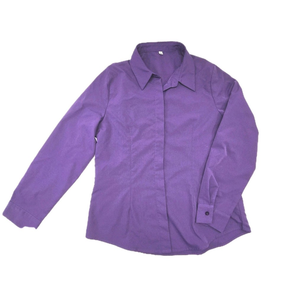 Purple Long Sleeve Button Down Shirt Women's Size M Solid Blouse Workwear Fitted