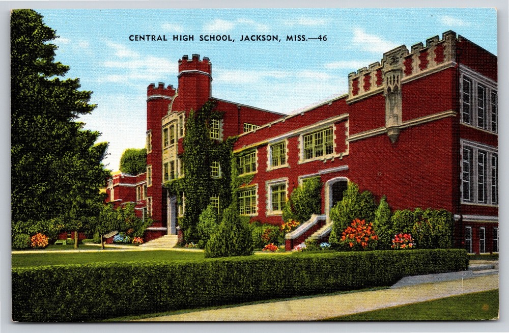 Jackson Mississippi~Central High School Bldg~EC Kropp~Vintage Linen Postcard