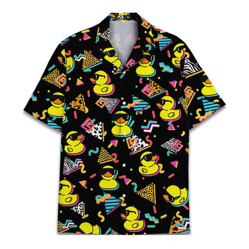 Duck Hawaiian Shirt Mens Button Down Aloha Beach Summer