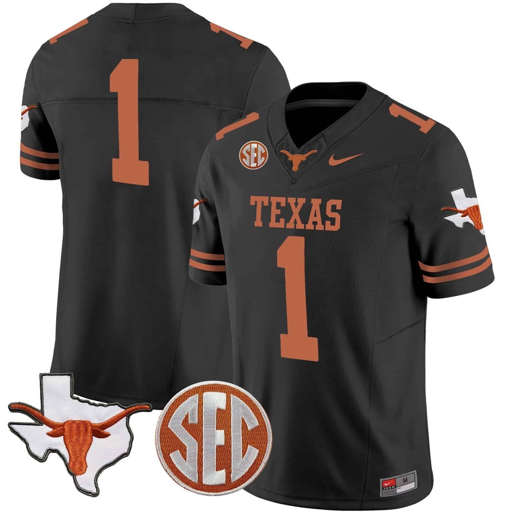 Texas Longhorns State Map SEC Patch Football Jersey All Print Design