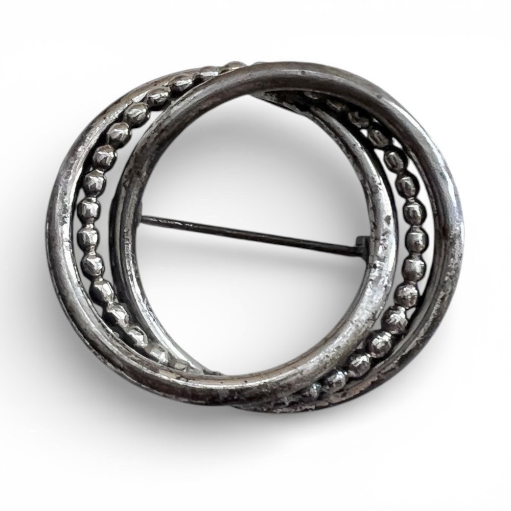 Beau Vintage Sterling Silver 925 Intertwined Circle Brooch Pin