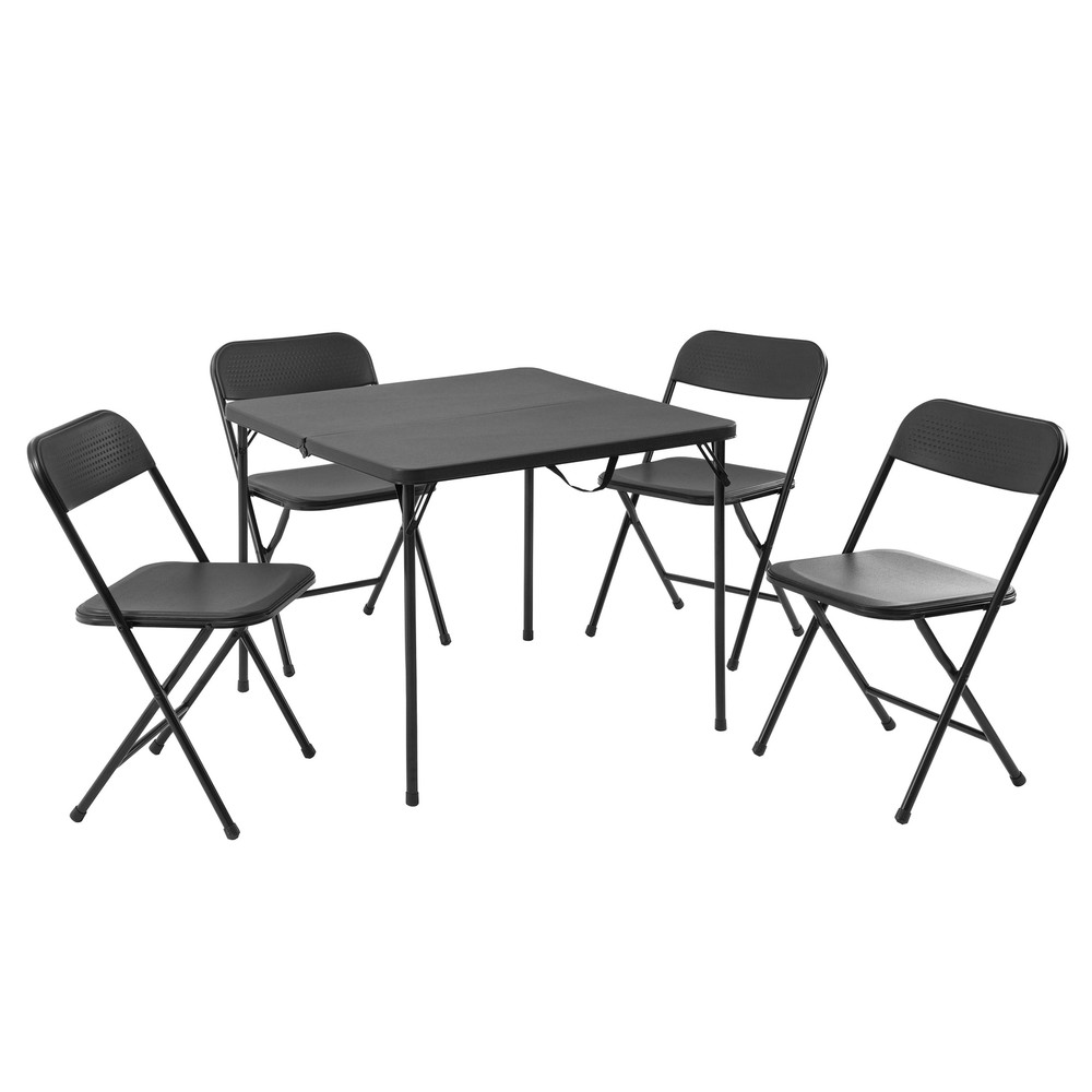 5-Piece Black Resin Folding Table & Chair Set for Card Games or Dining