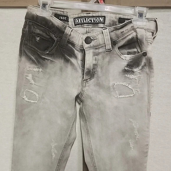 AFFLICTION Women's Denim Jeans JADE FLEUR ARIZONA Embroidered Biker MMA size 28