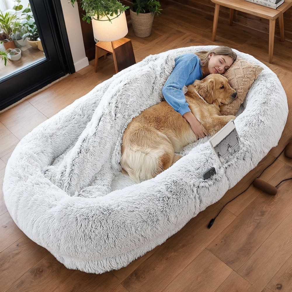 Human Dog Bed, Washable Faux Fur Dog Bed for People Doze Off, Napping Orthopedic