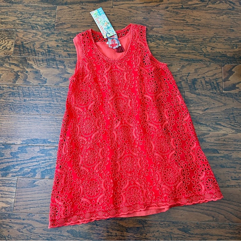 Johnny Was Rocky Eyelet Tank and Matching Slip in Orange/Red Small NWT