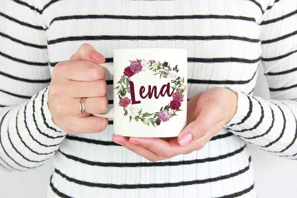 Floral Name Mug Custom Name Mug Personalized Mug Custom Coffee Mug Monogram Mugs