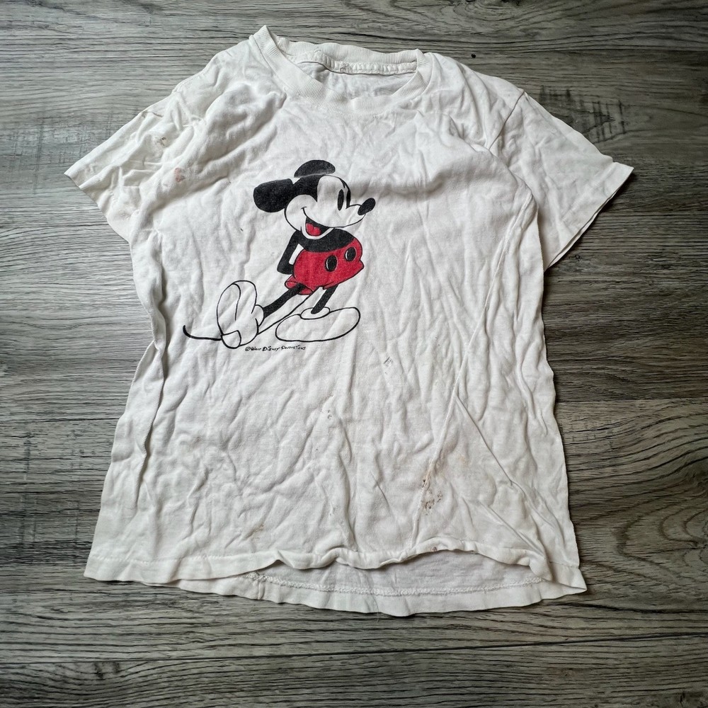 Walt Disney Productions T Shirt Mens XS White Mickey Mouse Vintage Distressed