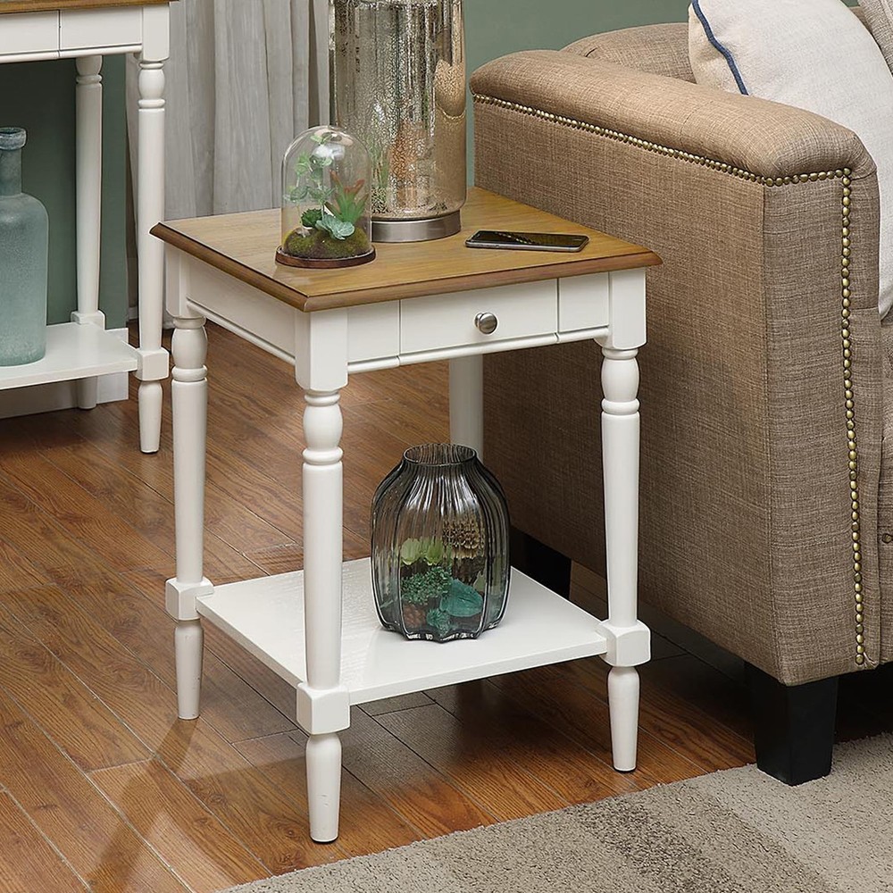 French Country One Drawer End Table W/ Shelf Driftwood/White