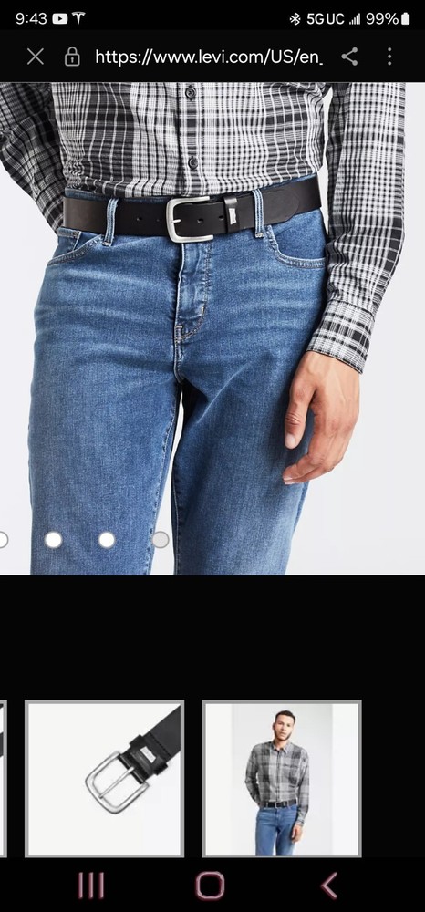 Levi's 100% Full Grain Bovine Leather Belt Size 75/30 Burnished Metal Buckle Blk