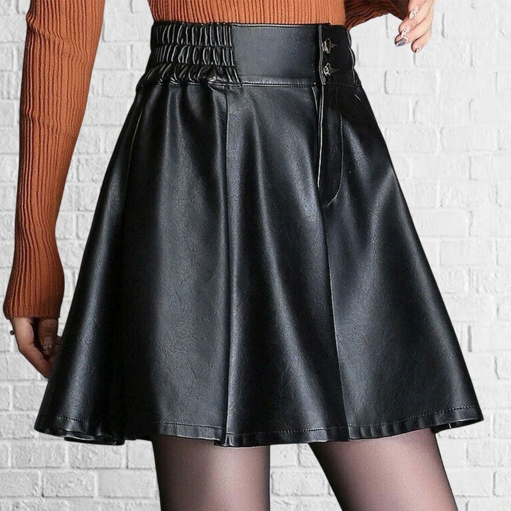 Sexy Black Flared Lambskin Leather Skirt for Women Party Wear