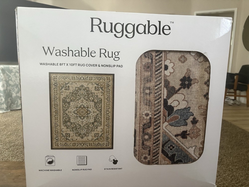 Ruggable Washable Non-Slip 8x10 Area Rug Floral Traditional