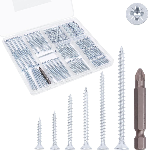 KURUI Wood Screws Assortment Kit with Flat Head for Drywall and DIY Projects