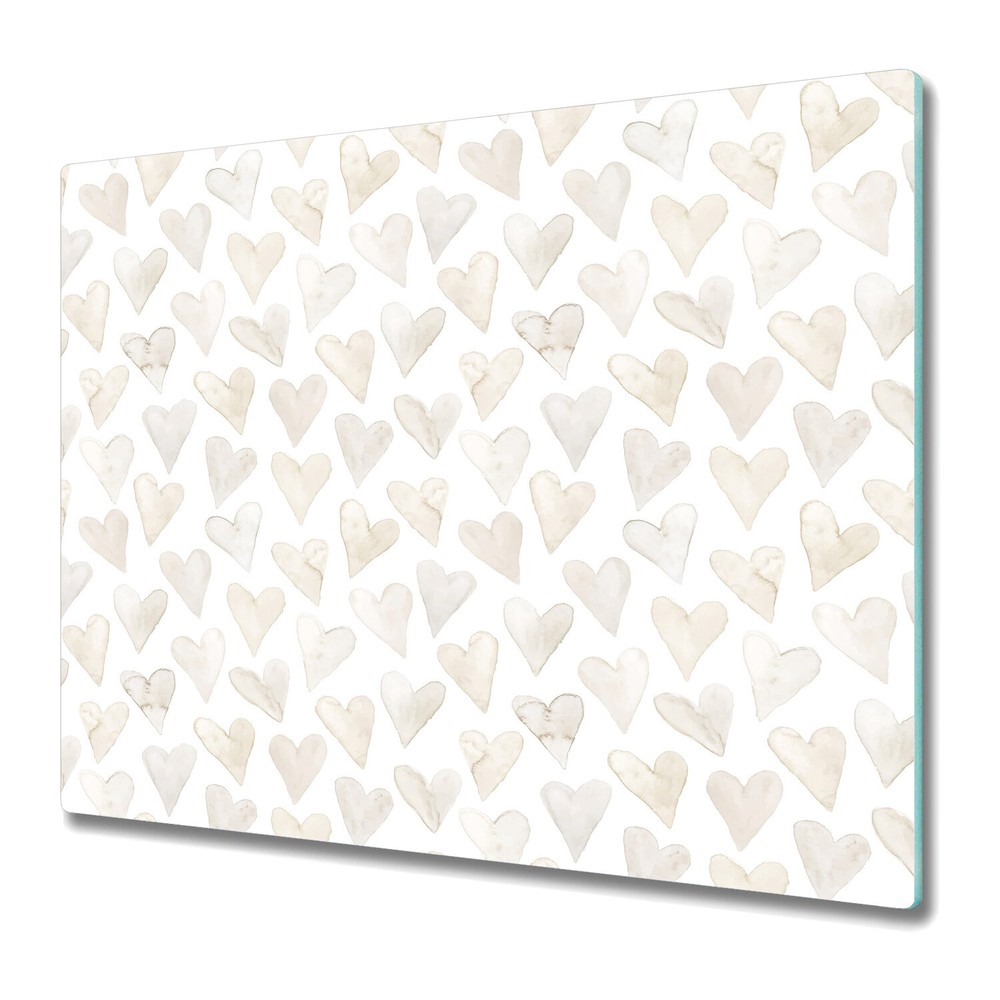 Tempered Glass Chopping Cutting Board Subtle Hearts Watercolour Girly 60x52