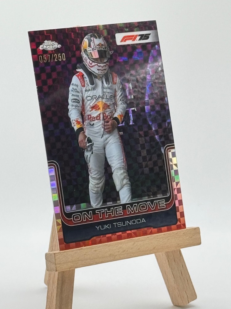 Yuki Tsunoda 2025 Topps Chrome Formula 1 On the Move Pink Checker Flag /250  F1