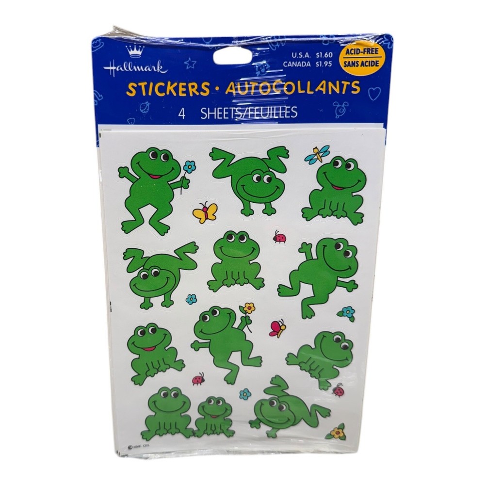 Vtg HALLMARK Acid Free stickers happy frogs butterflies ladybugs Sealed 4 Sheets-image