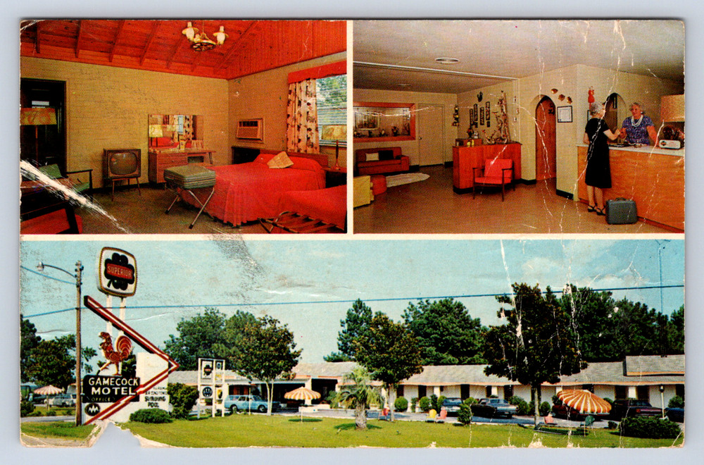 Vintage Postcard Gamecock Motel And Restaurant Santee South Carolina